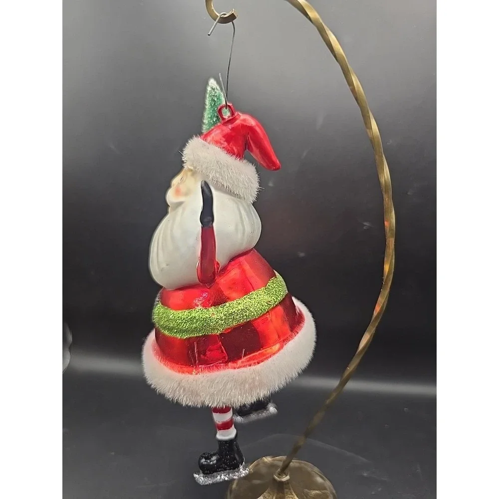 VTG Blown‎ Glass Santa With Present Ornament Glitter